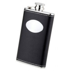 Personalised 4oz Stainless Steel Black Leather Hip Flask