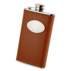Personalised 4oz Stainless Steel Brown Leather Hip Flask