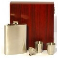 Engraved Hip Flask Captive Lid 8oz Wooden Gift Box & Cups