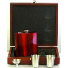 Engraved Hip Flask Captive Lid 6oz Red stainless steel