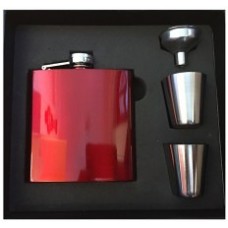 Engraved Hip Flask Captive Lid 6oz Red stainless steel
