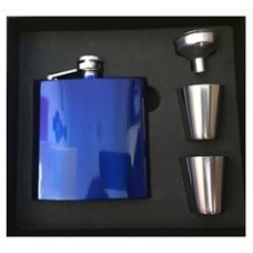 Engraved Hip Flask Captive Lid 6oz Blue stainless steel