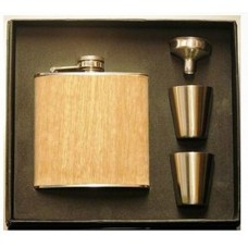 Engraved Hip Flask Captive Lid 6oz Wood Covered stainless steel