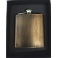 Laser Engraving Ready Brushed Antique Gold stainless steel Hip Flask Captive Lid 6oz