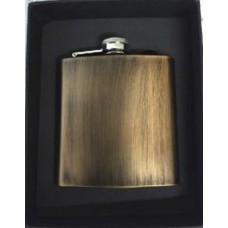 Laser Engraving Ready Brushed Antique Gold stainless steel Hip Flask Captive Lid 6oz