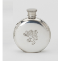 Personalised Round Rampant Lion 4oz Pewter Hip Flask