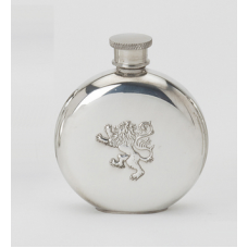 Personalised Round Rampant Lion 4oz Pewter Hip Flask