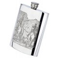 Personalised 6oz English Pewter Horse & Hounds Scene Hip Flask