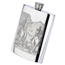 Personalised 6oz English Pewter Horse & Hounds Scene Hip Flask