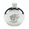 Personalised Wales Welsh Dragon  6oz Round English Pewter Hip Flask