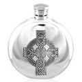 Celtic Cross 6oz Round Piper Pewter Hip Flask