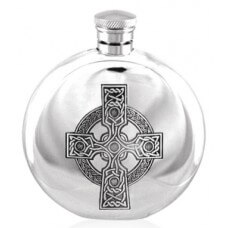 Celtic Cross 6oz Round Piper Pewter Hip Flask