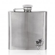 Personalised 6oz Stainless Steel Thistle badge  Hip Flask