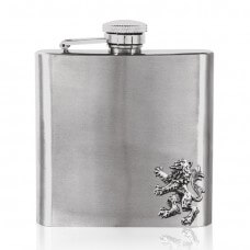 Personalised 6oz Stainless Steel Lion Badge  Hip Flask