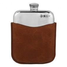 Pewter and Leather English  Hip Flask 