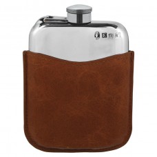 Pewter and Leather English  Hip Flask Captive  Lid