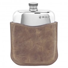 Pewter and Leather English  Hip Flask 