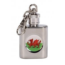 Welsh Badge Stainless Steel Hip Flask keyring Polished