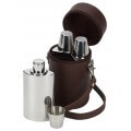 Personalised Triple Hip Flask Set And Leather Case