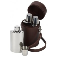 Personalised Triple Hip Flask Set And Leather Case