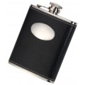 Personalised 6oz Stainless Steel Black Leather Hip Flask Gift Boxed