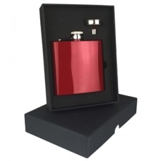 Engraved Hip Flask Captive Lid 6oz Red stainless steel