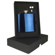 Engraved Hip Flask Captive Lid 6oz Blue stainless steel