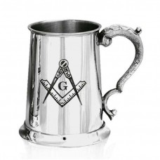Hand Crafted Pewter Masonic 1 Pint Tankard 