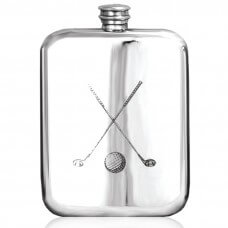 Personalised Crossed Golf Clubs 6oz English Pewter Purse Hip Flask