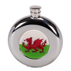 Welsh Badge Stainless Steel Round Hip Flask  6oz Polished