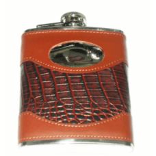 Personalised 6oz Stainless Steel Tan and Dark Brown Leather Hip Flask