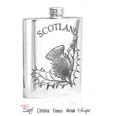Personalised Scotland Thistle 6oz Piper Pewter Hip Flask