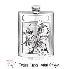 Personalised 6oz English Pewter Shooter & Dog Hip Flask