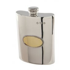 Personalised Pewter 6oz Hip Flask With Brass Oval