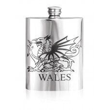 Personalised Wales Welsh Dragon  6oz English Pewter Hip Flask