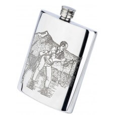 Pewter Fishing Scene Hip Flask