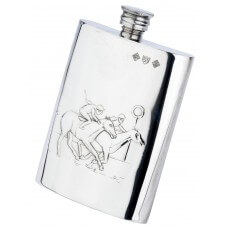 Pewter Horse Racing Scene Hip Flask