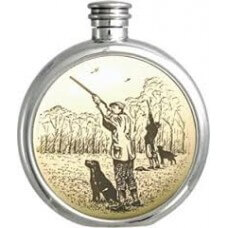 Personalised 6oz Pewter Gun Dog Picture Hip Flask